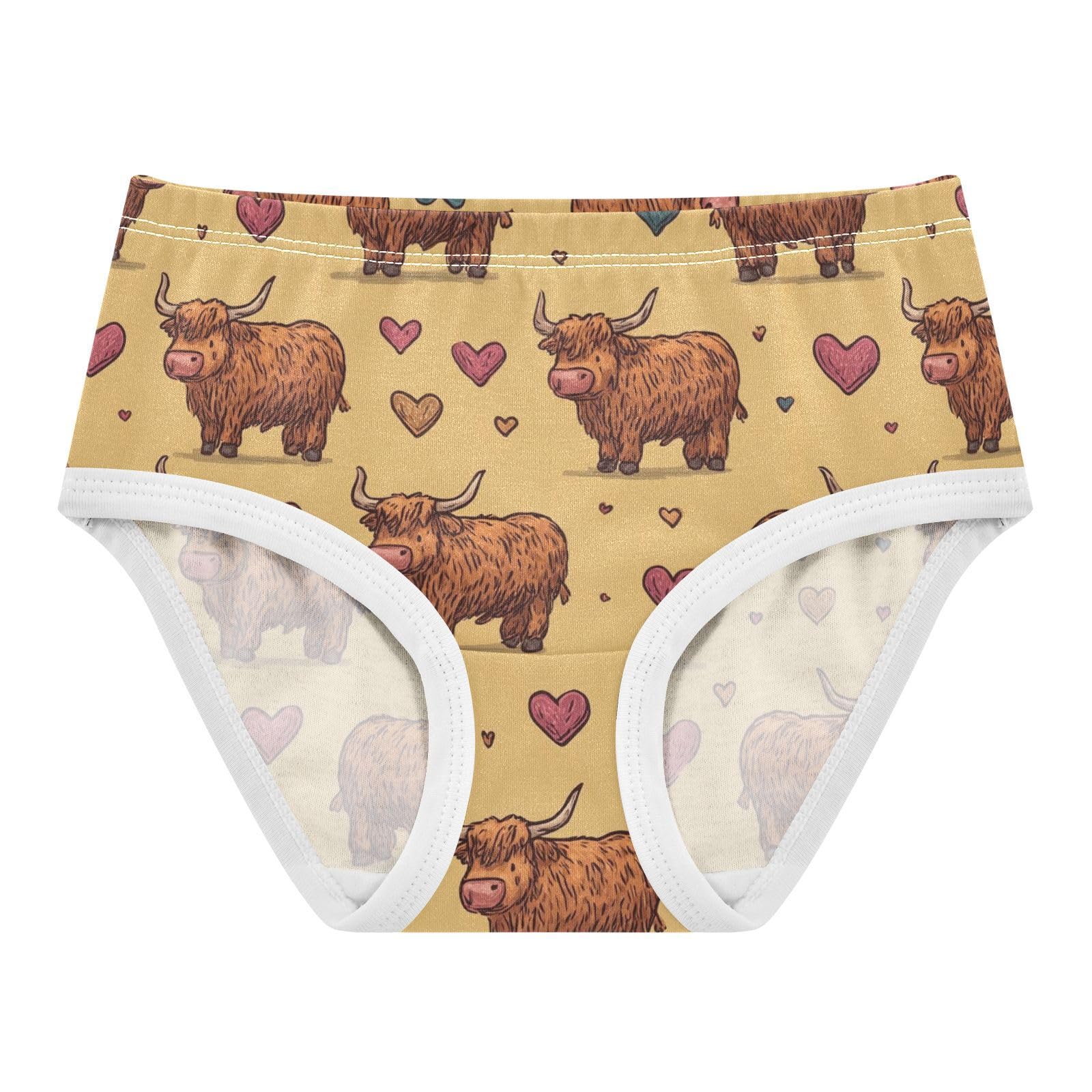 Wusikd Highland Cattle Hearts Girls Underwear Cotton Girls Briefs Soft Toddler Underwear 2T