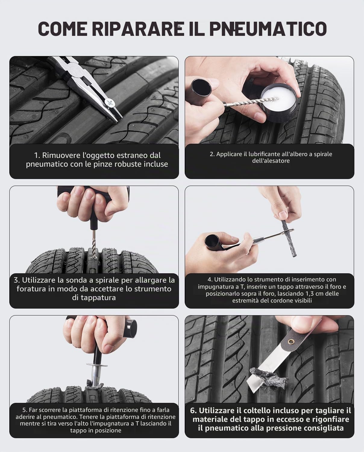 Fanttik Kit di riparazione per pneumatici, kit di 24 tappi per pneumatici resistenti, per riparare forature e patch, strumenti universali per riparazione pneumatici di auto, auto, moto, camion, ARB