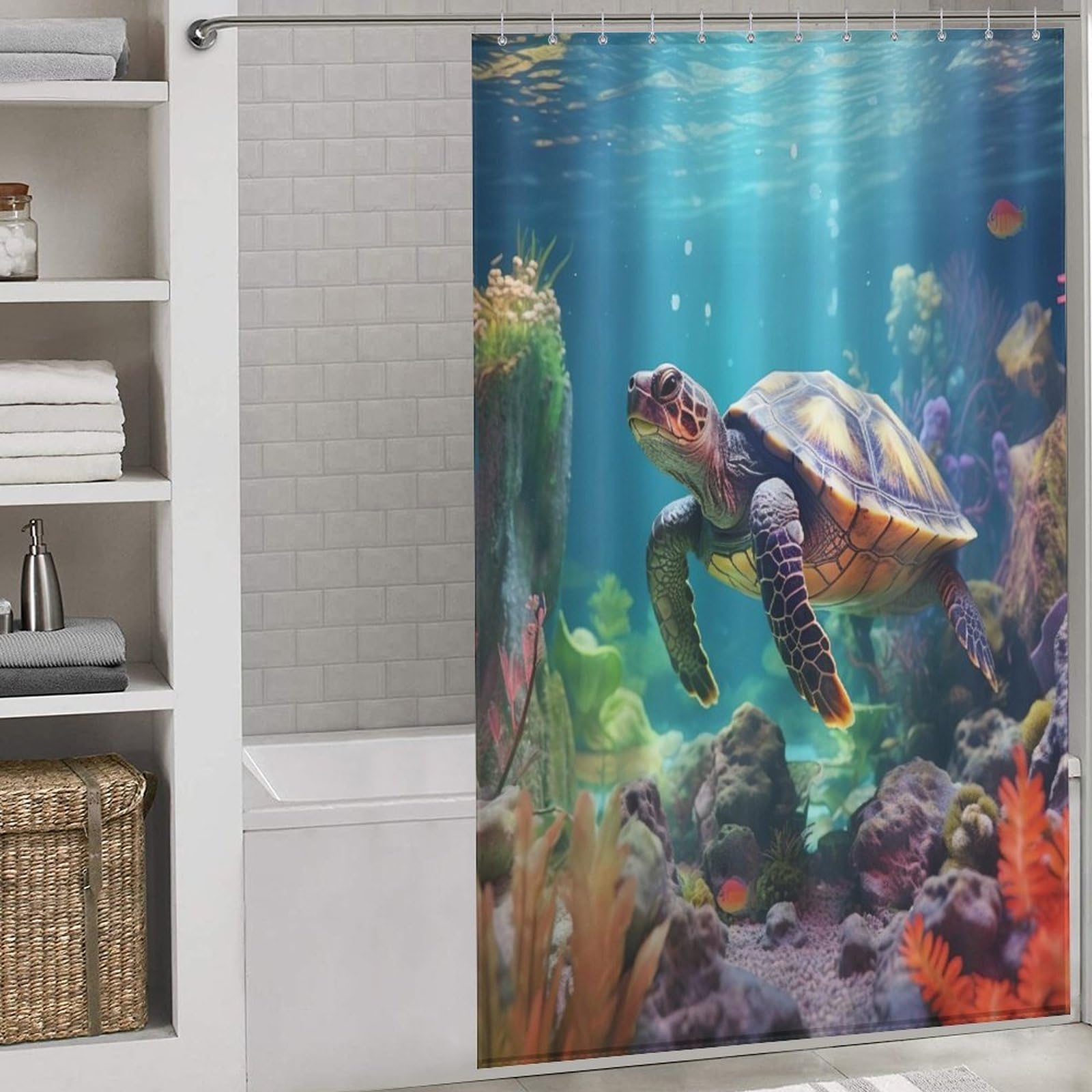 Rideau de douche anti-éclaboussures et étanche en polyester lavable motif tortue de mer