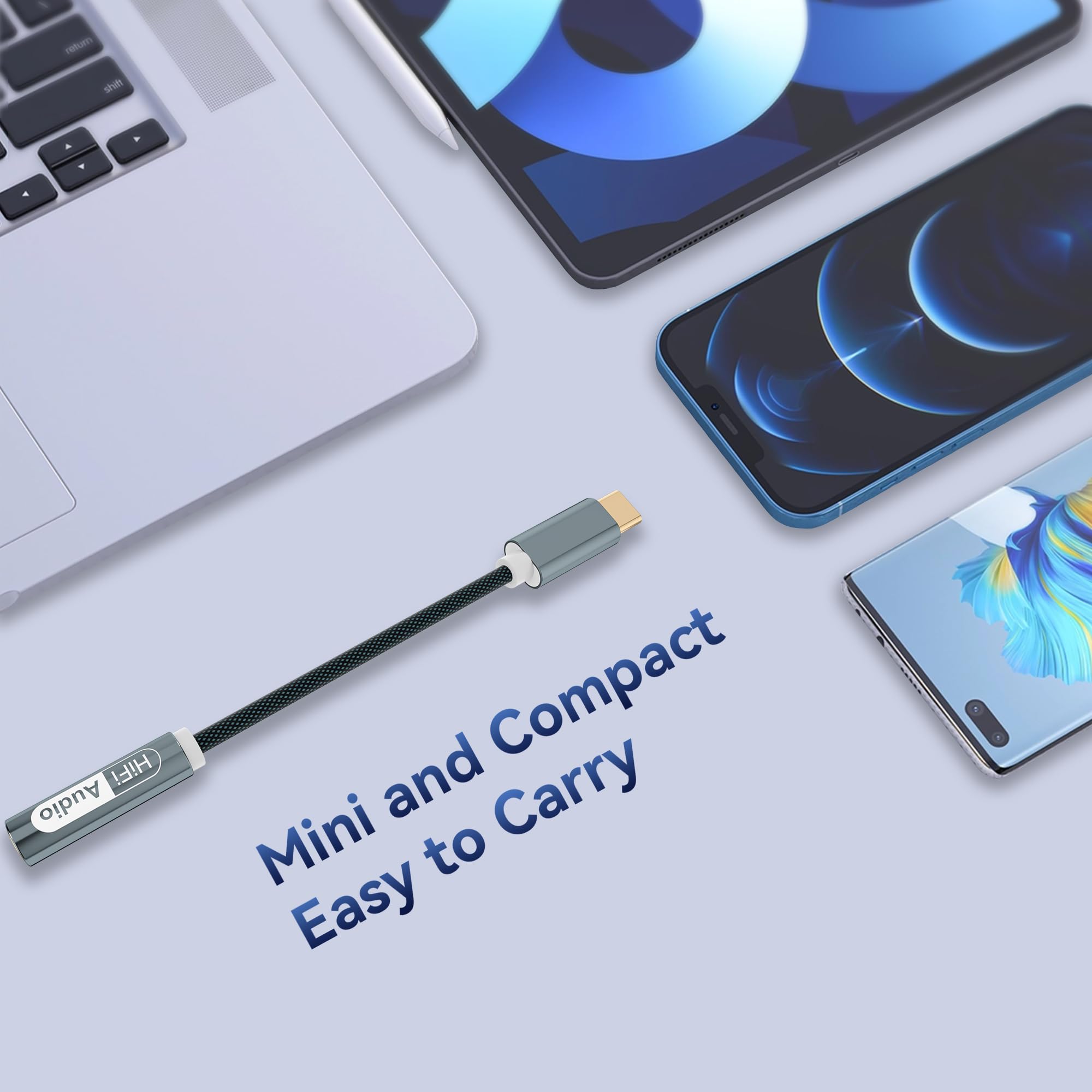 YISH Adapter USB C na Jack 3.5mm：USB C Aux Słuchawki Nylon, USB Typu C na Jack z DAC Chip Kompatybilny z iPhone 17/16 Pro Max Samsung Galaxy S25/S24 iPad Air/Pro Google Pixel 8/7