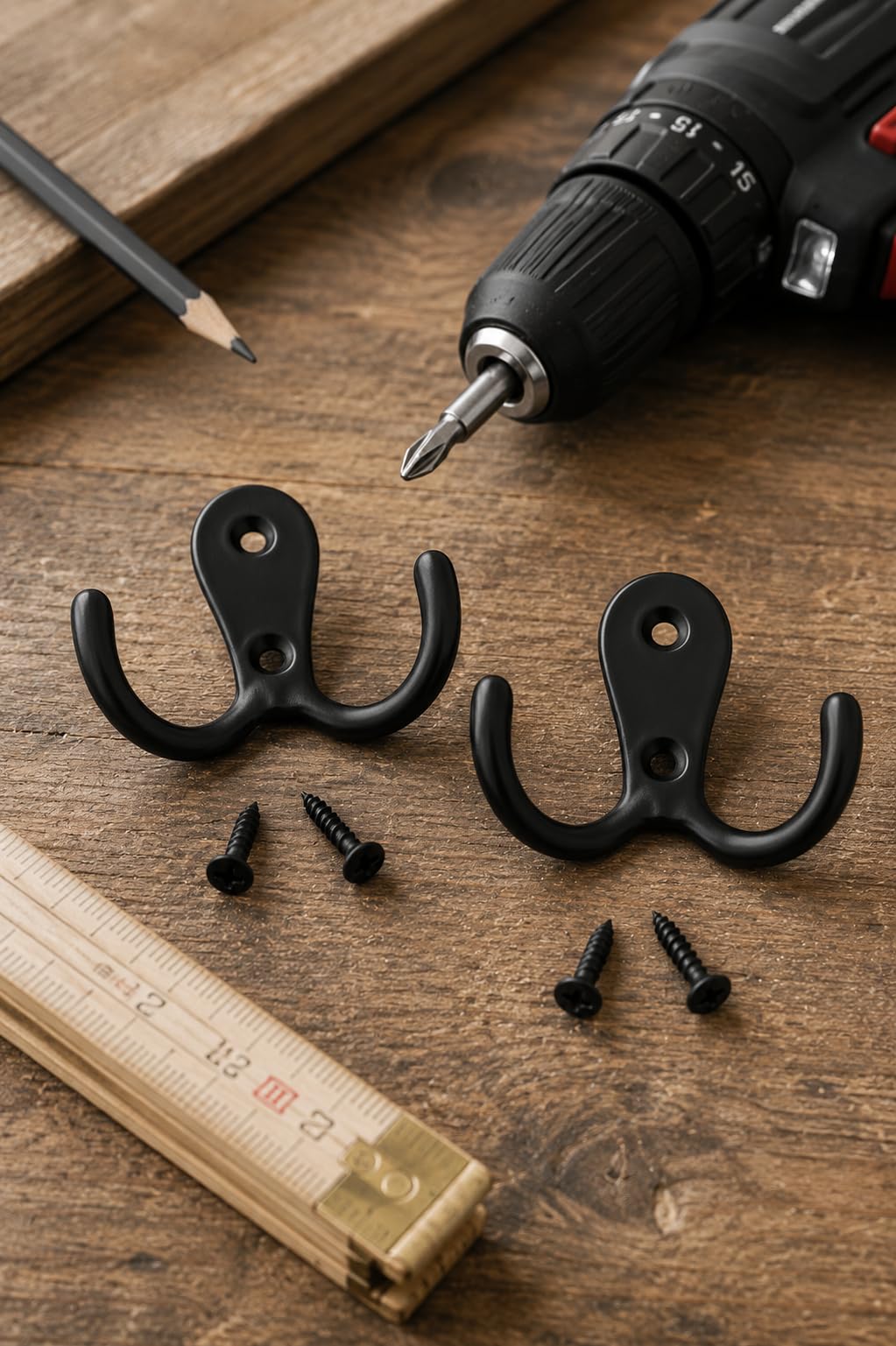 Fuxxer 6 ganci classici per asciugamani, in ferro, colore nero, set da 6