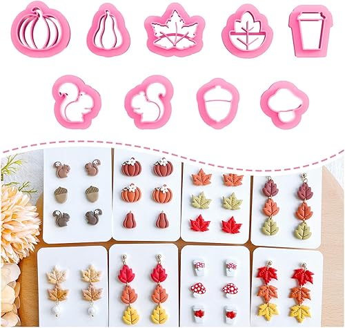 Keoker Cortadores de arcilla polimérica de otoño, cortadores de arcilla de hoja de arce para hacer aretes, 9 formas de arcilla otoñal, cortadores de