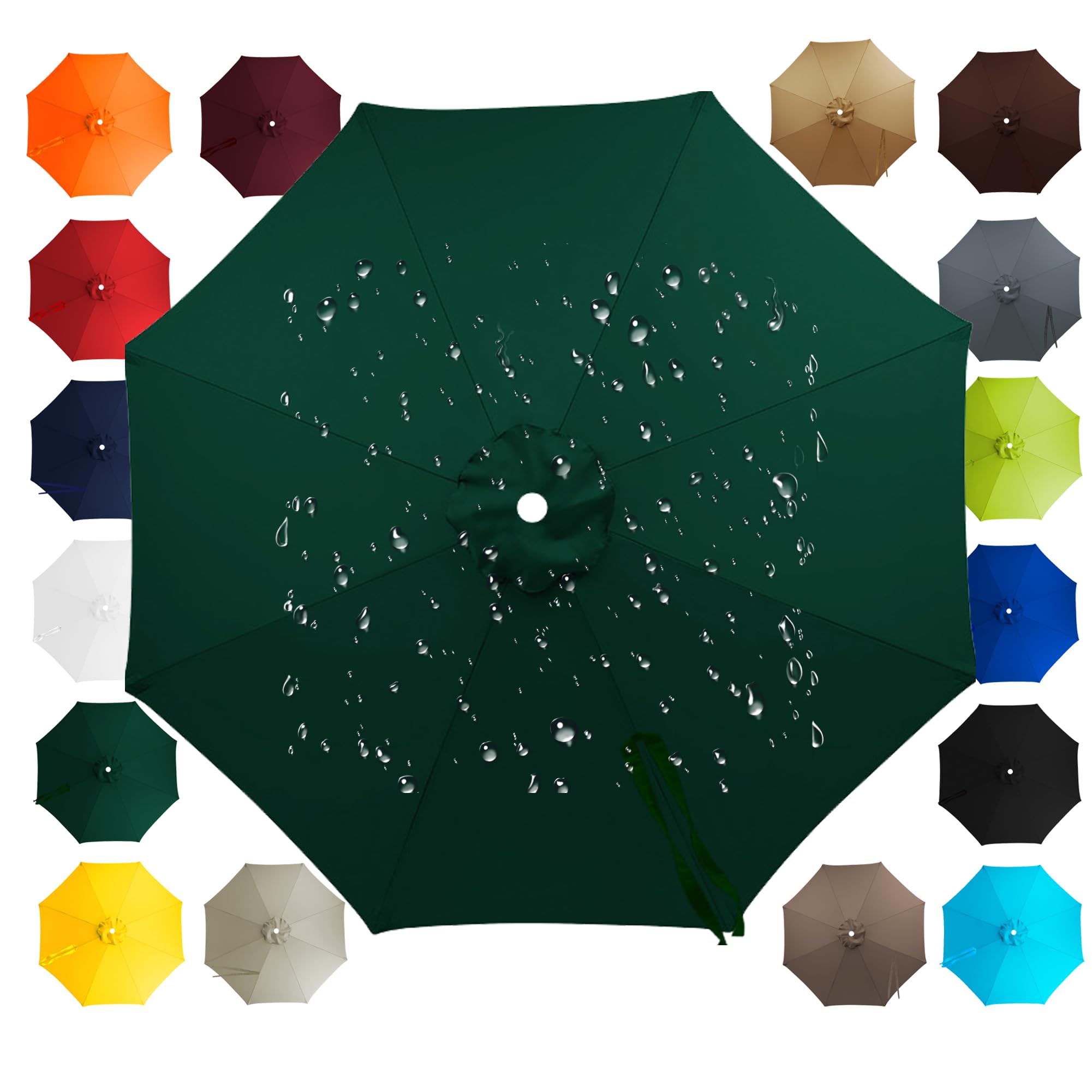 Lrisveana Replacement Parasol Canopy, Outdoor Patio Umbrella Replacement Fabric, Garden Umbrella Covers Waterproof, 6/8 Arms Replacement Parasol Fabric Standby Cover Dark Green
