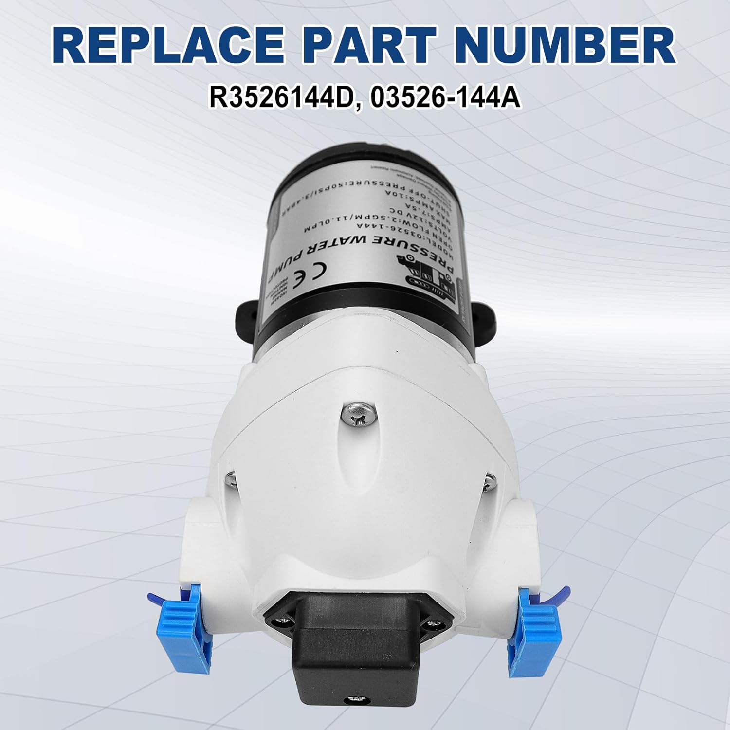 R3526144D Upgraded RV Water Pump - 3 GPM 12V DC 50 PSI - Triplex Diaphragm Water Pump Compatible with Strainer and Pressure Switch for RV Yacht Marine Caravan Replace 03526-144A