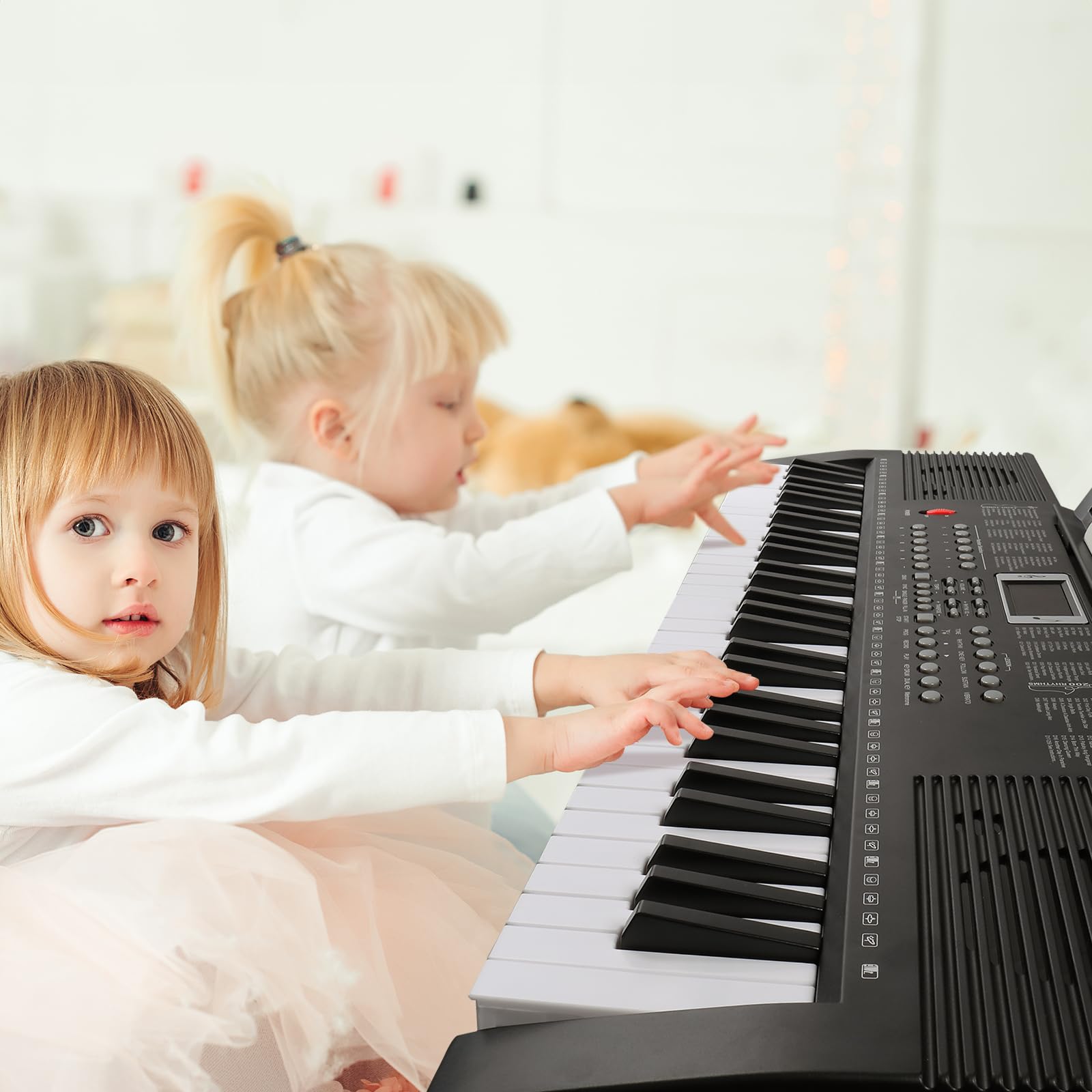 Bonnlo 61-Tasten Keyboard Set mit Ständer, Hocker, Kopfhörer & LED-Display mit eingebauten Lautsprechern – 3 Lernmodi, 200 Klänge, 200 Rhythmen, für Anfänger & Fortgeschrittene, Schwarz