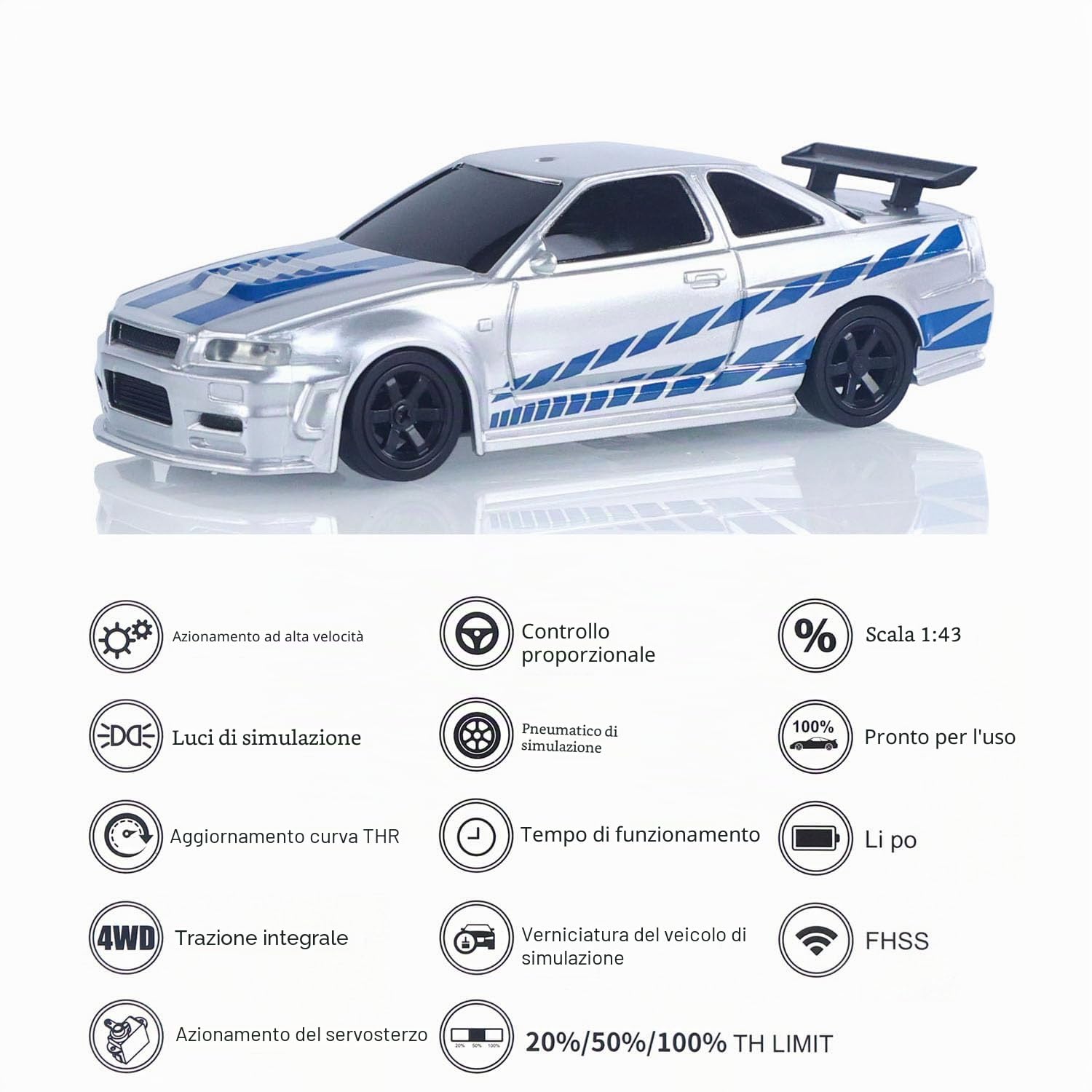 1/43 RC Racing Car R34 Veicolo da deriva ad alta velocità 4WD RTR Mini auto giocattolo 2.4G batteria radio regalo modello di grado hobby per adulti