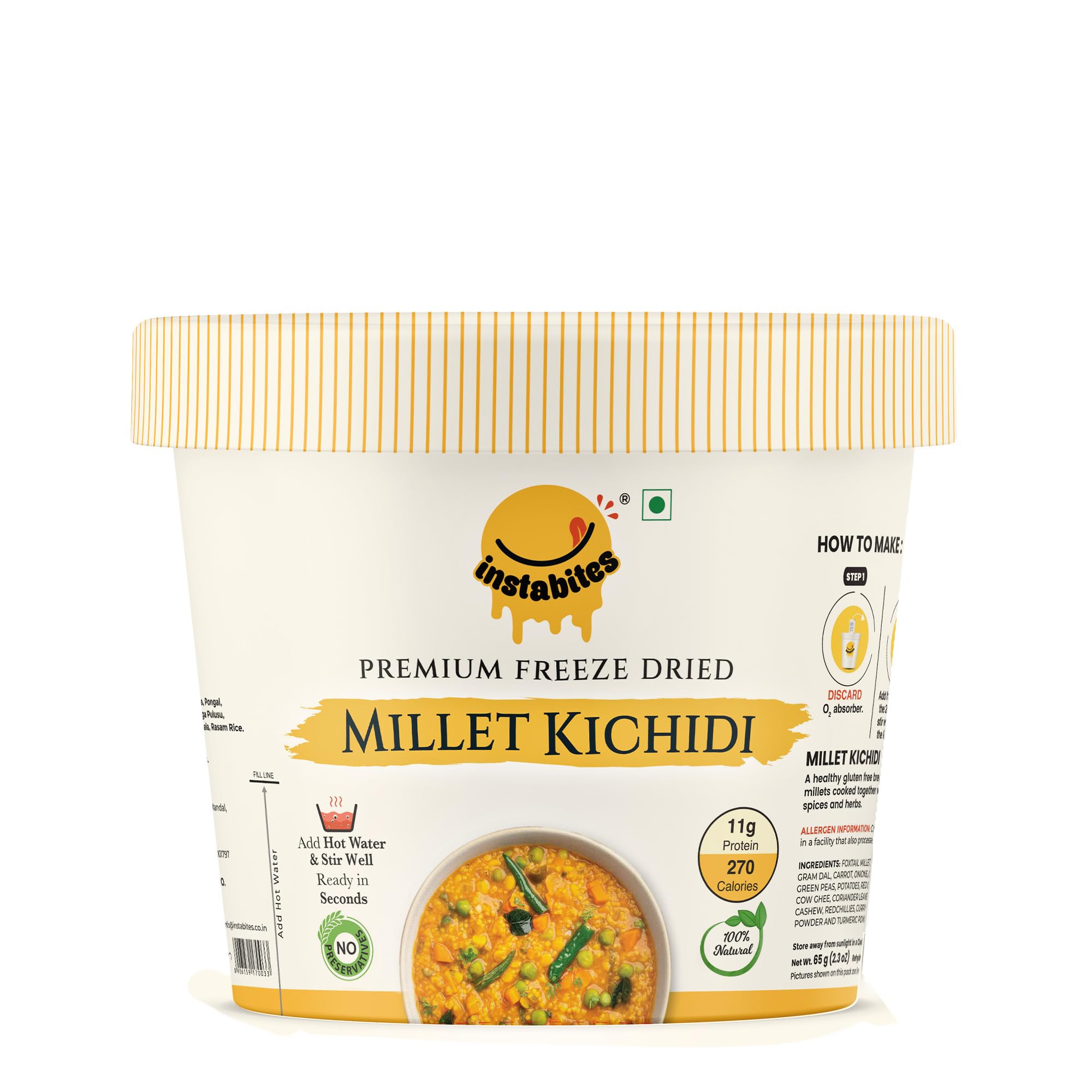 Instabites Ready to Eat Millet Kichidi Cup 65g, No Added Preservatives and Ready to Eat in Minutes - Pack of 1 (B0D7VYV92N) Amazon Price History, Amazon Price Tracker