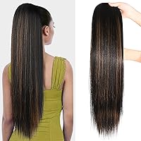 Vista 12 de SEIKEA - Extensiones de cola de caballo de 28" con cordón, cola de caballo larga y recta sintética, suave y natural, con clip, extensión de cabello