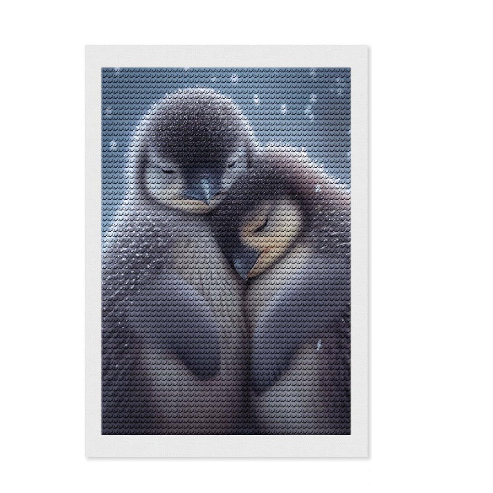 Junmoney Penguin Cuddle Diamond Art Kit 8"x12", Sparkling Crystal Beads, Home Decoration, with Tool Kit, Fun Craft Activity, DIY