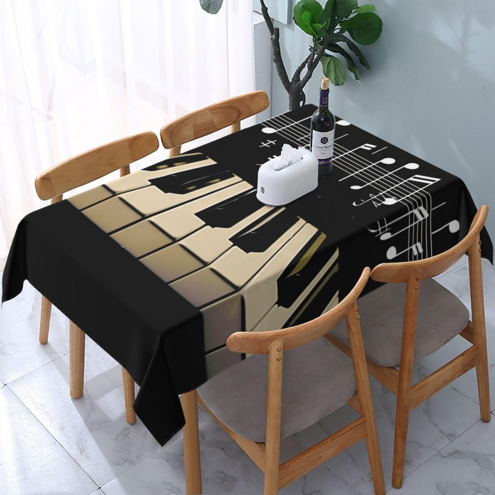 Nappe rectangulaire lavable pour protéger la table avec style piano et notes de musique