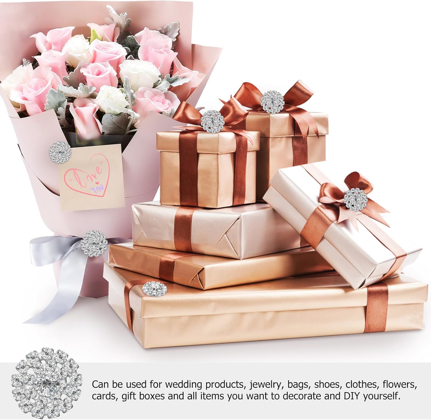 EXCEART Rhinestone Embellishments Round Buttons 0.71 Inch Sparkling Flatback Rhinestone Buttons for DIY Bridal Bouquets Invitations Hair Accessories Sewing Supplies - Image 2