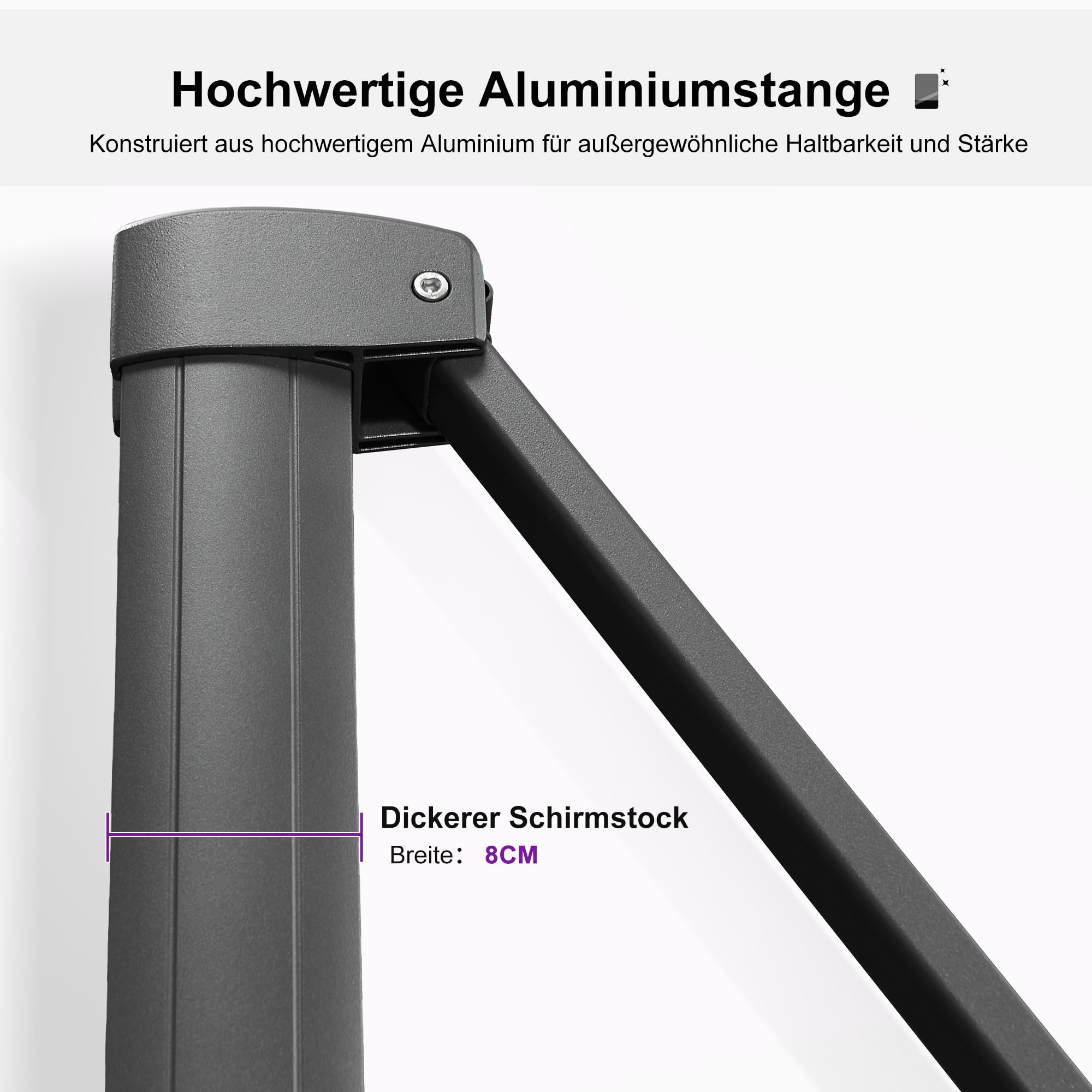 PURPLE LEAF Ampelschirm 300 × 300 cm Alu Acrylimitat UV 50+, Asch Mokka | 360° Drehbar, 6-Fach Neigbar Rundum Schatten, Verstärkter Mast, Leichtgängige Alu-Kurbel, Sonnenschirm Hohe Stabilität Robust