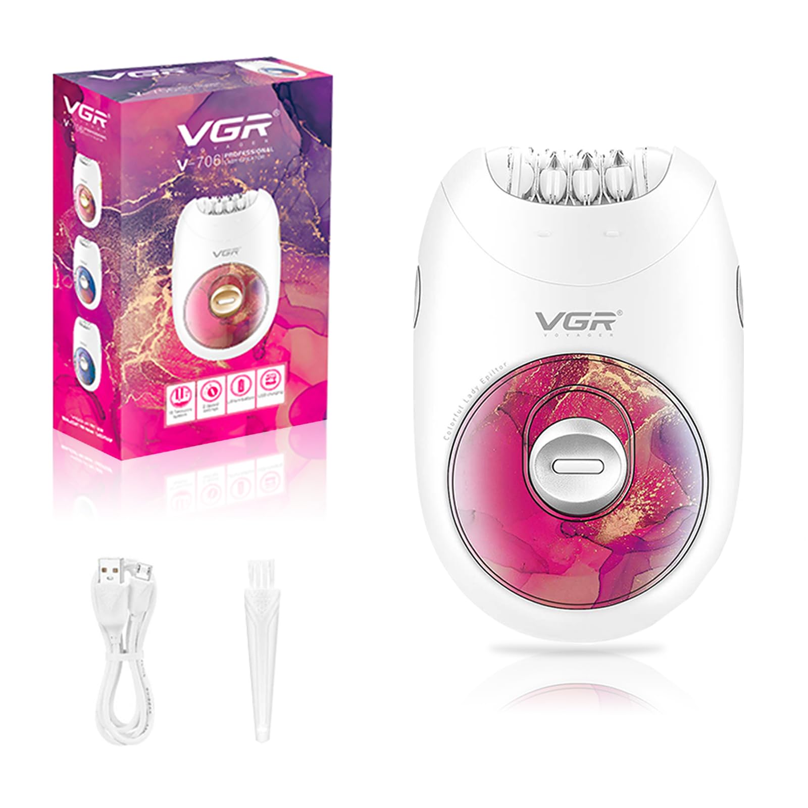 VGR 706 Epilatore da donna, epilatore elettrico portatile senza filo per gambe, ascelle, schiena e corpo, sistema a 18 pinzette, 2 velocità, Rosso