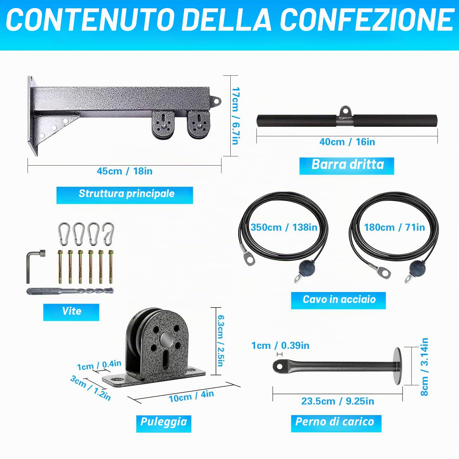 Generisch Sistema di Pulegge a Parete per Fitness, Sistema di Cavi per Pesi per Palestra, Macchina per LAT Pull Down e Low Row, Attrezzatura per Stazione Cavi
