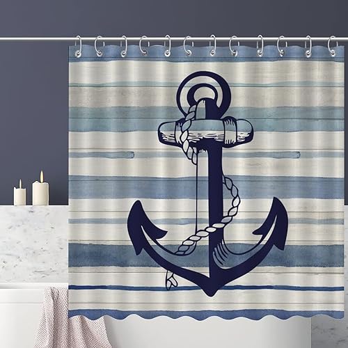 Miniatura 5 de Cortina de ducha para baño, diseño náutico, playa, océano, ancla subacuática, juego de cortinas de ducha de baño, conchas de estrella de mar, playa,