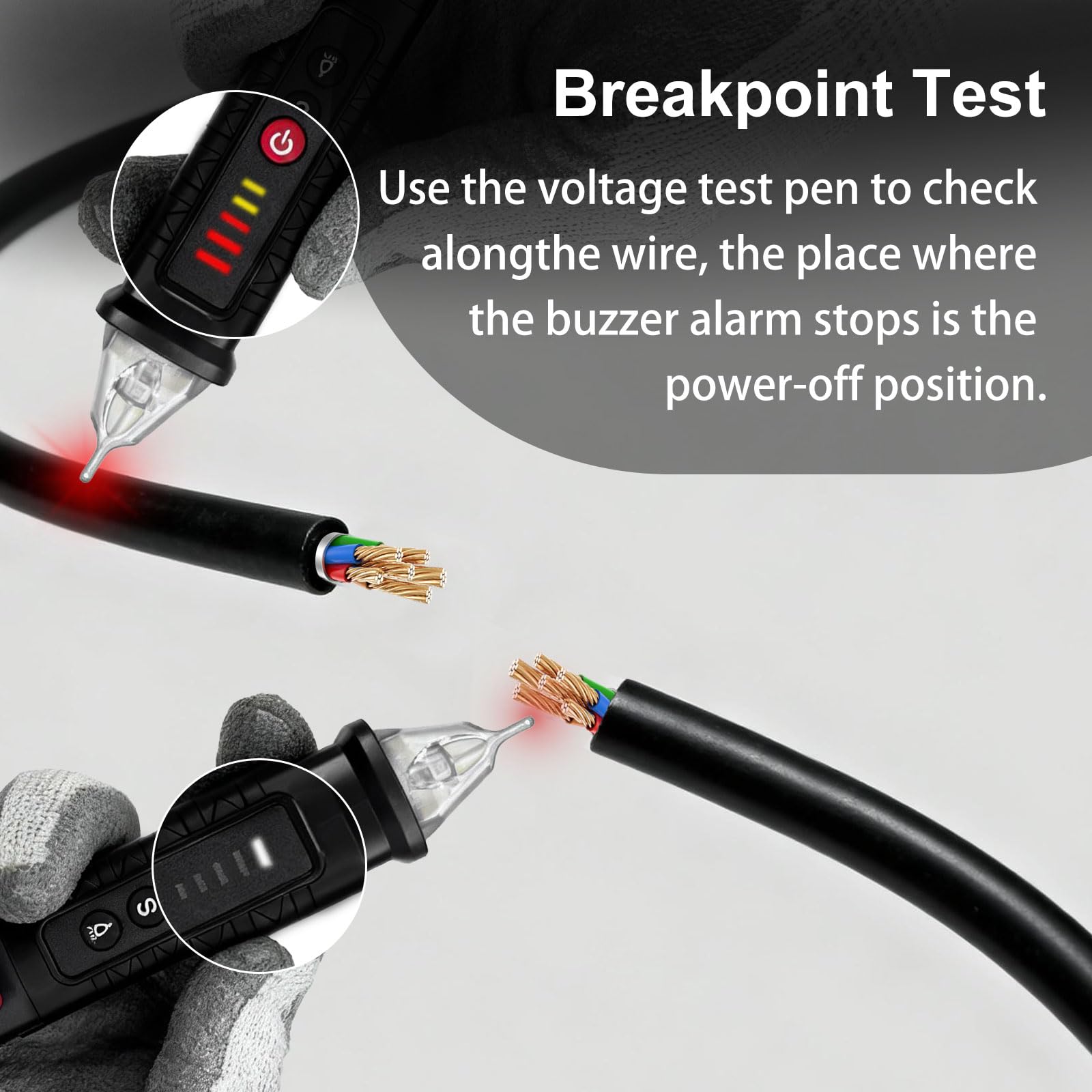 MXCOIRTP Voltage Tester, Non-Contact Voltage Detector, Electrical Tester, 3 Ranges AC 12V/48V/70V-1000V, Live/Null Wire Tester with Buzzer Alarm and Flashlight, Wire Breakpoint Finder - Black — Amazon image 5