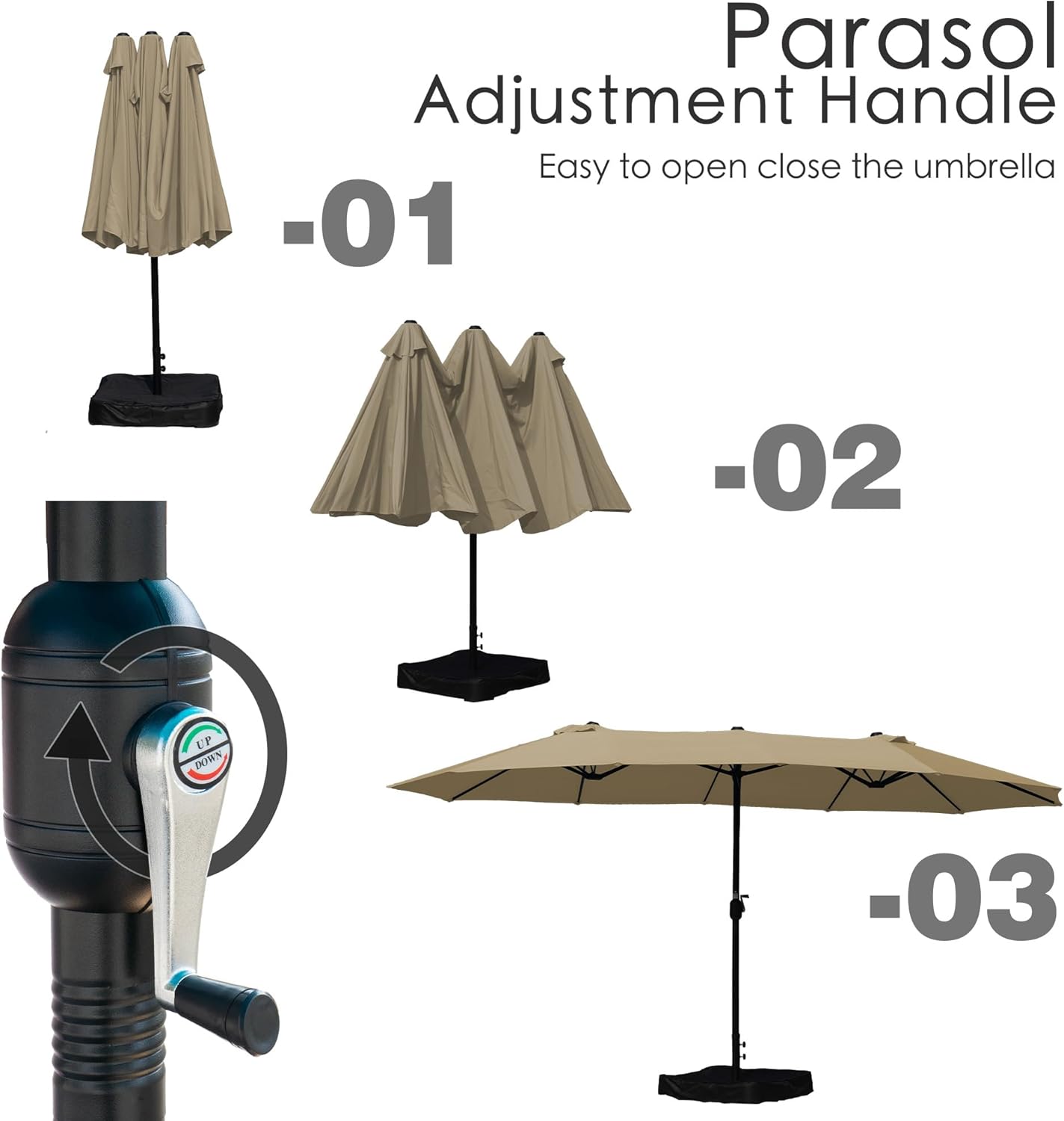 Kozyard 15ft Double-Sided Rectangular Patio Umbrella, Base Included, Crank Lift Outdoor Market Umbrella with UV Protection for Backyard, Pool & Garden Beige
