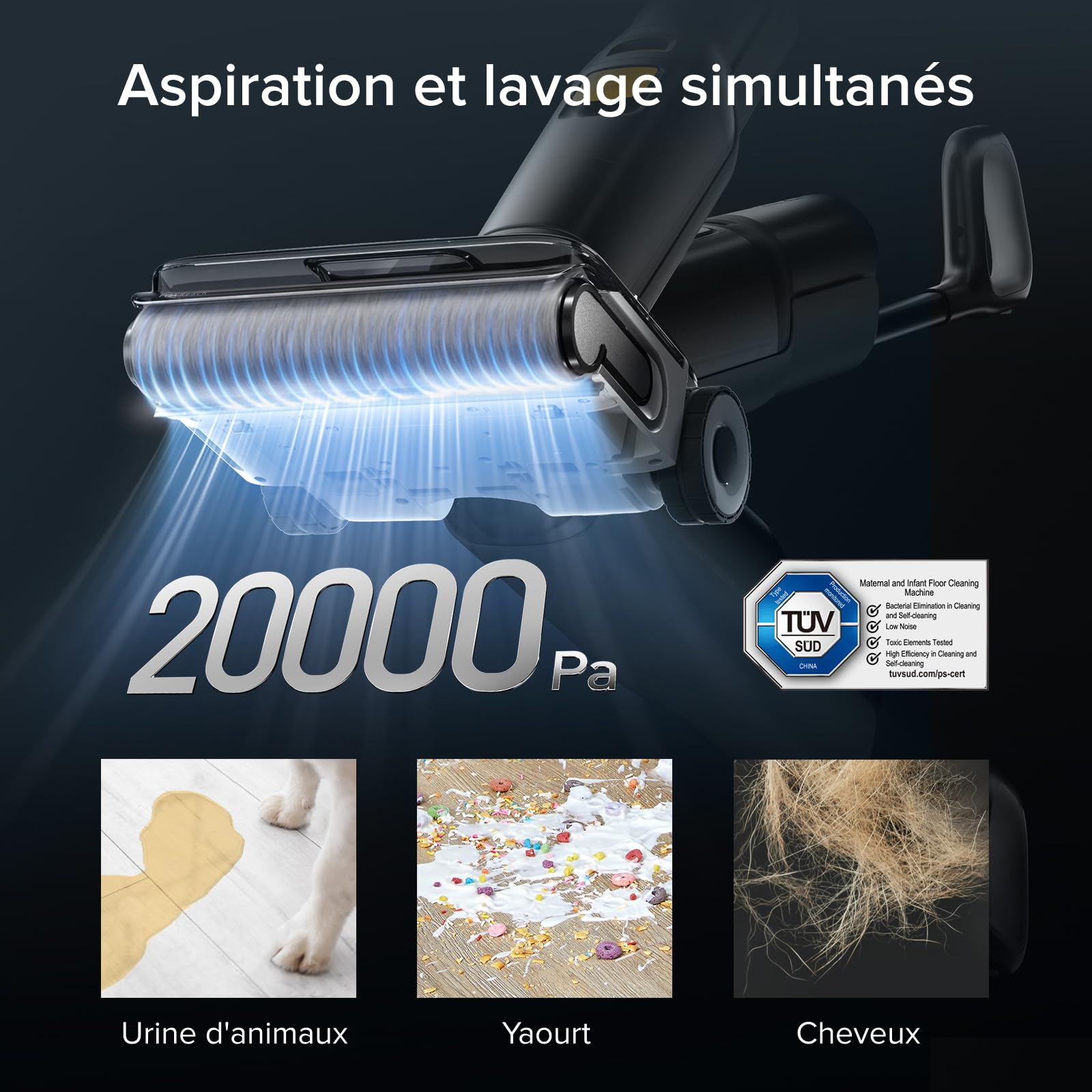 roborock F25 XT aspirateur Laveur sans Fil 20 000 Pa, Tout-en-Un pour sols durs, zéro enchevêtrement, séchage Rapide à 90 °C, inclinable à 180°, WiFi.