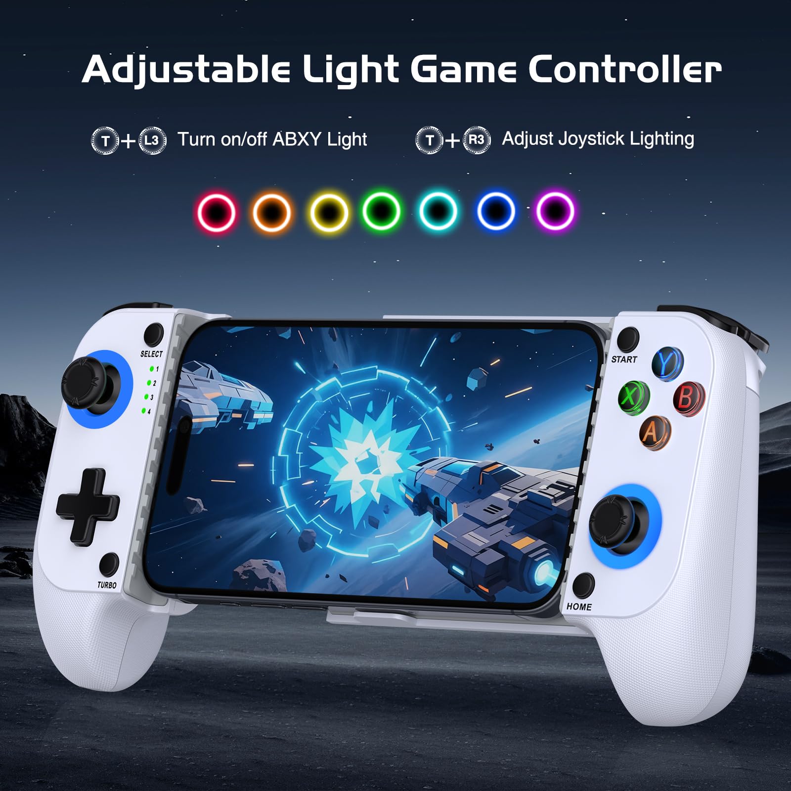 Controller di gioco mobile per iPhone/Android, controller per telefono con effetto Hall, custodia per telefono, controller di gioco per Xbox, per PlayStation, Cloud/Steam Gaming (bianco)
