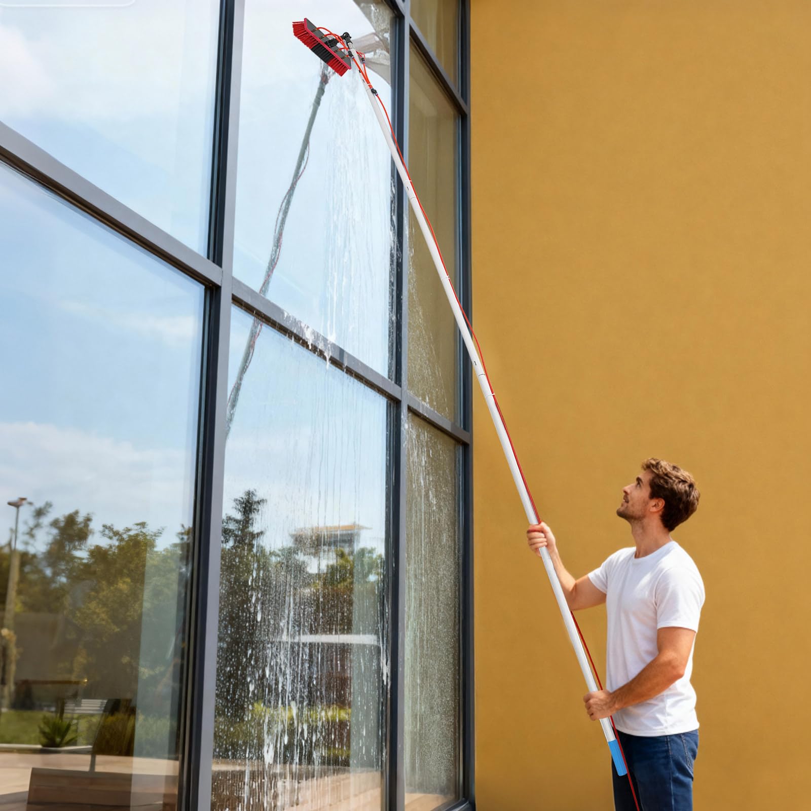 Spazzola per la pulizia del pannello solare, 4 m, con tubo dell'acqua da 20 m, per finestre
