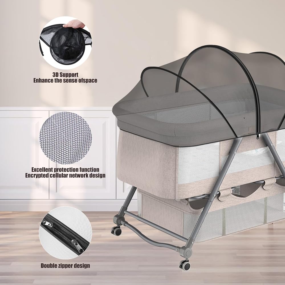 Bassinet Cover with Two-Way Zipper,Portable Bassinet Mosquito Net Cover for Cats to Keep Pets Out(Black)
