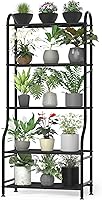 Yutrchey 5-Tier Heavy Duty Metal Plant Stand - Waterproof Indoor Outdoor Flower Shelf for Pots, Patio Garden Decor with Leveling Feet, Black