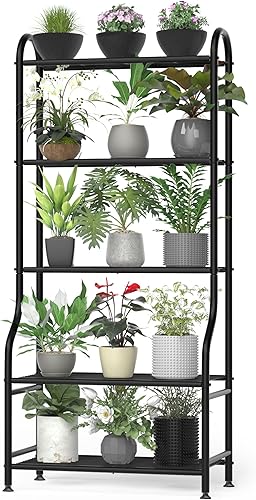 Miniatura 1 de Soporte de metal para plantas de 5 niveles para interiores y exteriores, soporte de flores impermeable para múltiples macetas, soportes resistentes