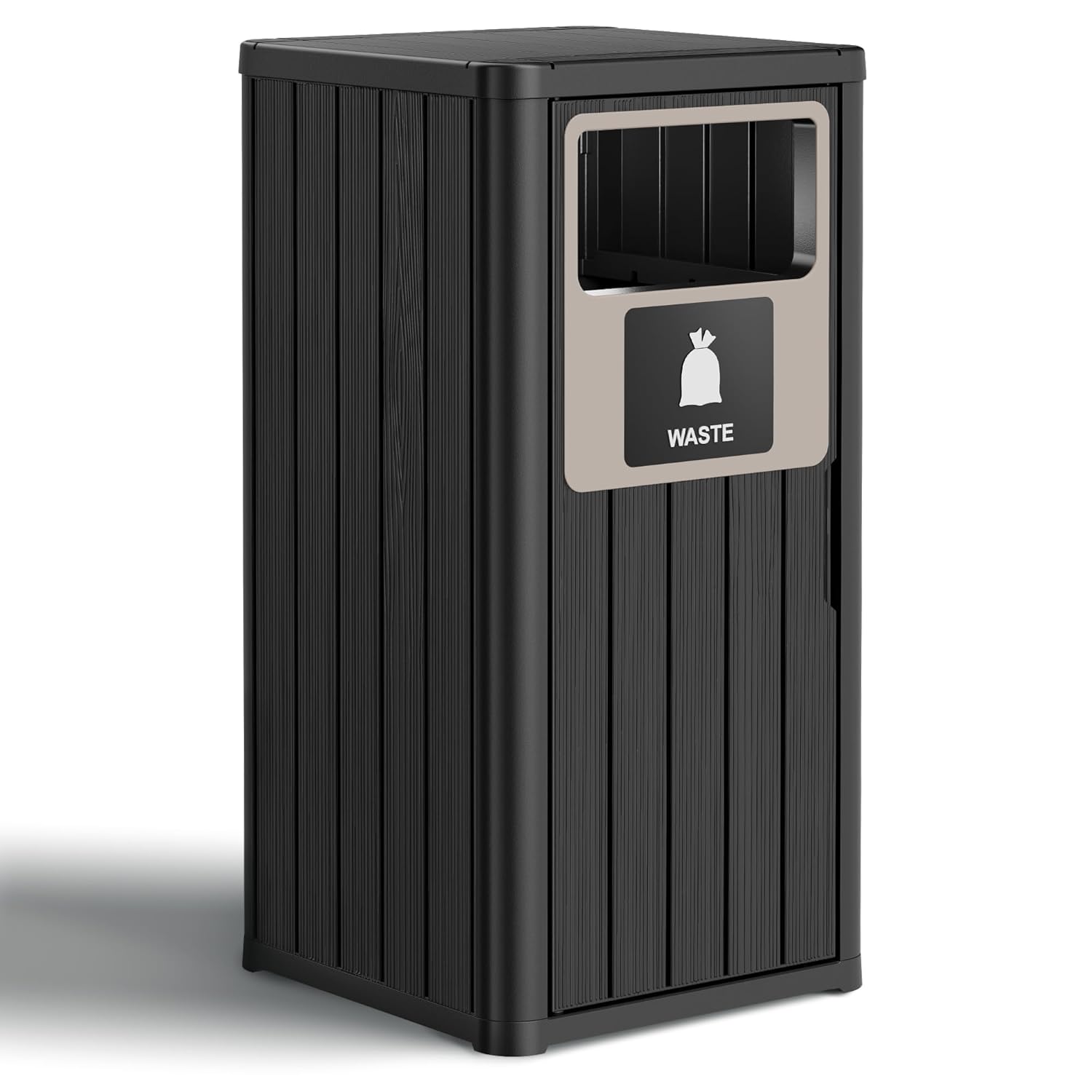 Outdoor Trash Can Waterproof Resin Patio Garbage Can for Outdoor Trash Bin for Patio, Garden, Black (22 Gallon)