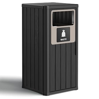 Outdoor Trash Can Waterproof Resin Patio Garbage Can for Outdoor Trash Bin for Patio, Garden, Black (22 Gallon)