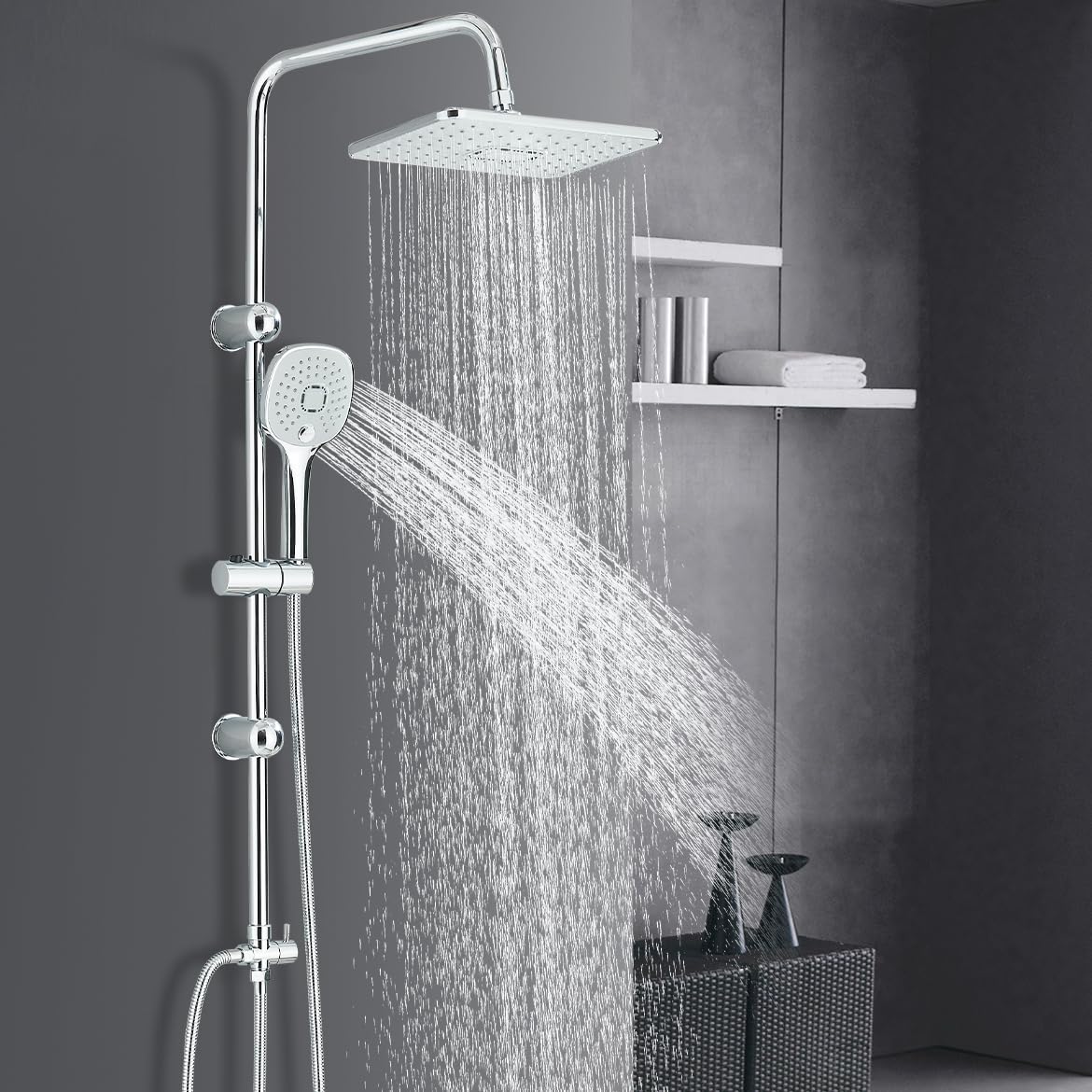 Duschset ohne Armatur,Duschsystem,Regendusche Überkopfbrauseset,Edelstahl Duschsystem Duschset Duschset Chrom