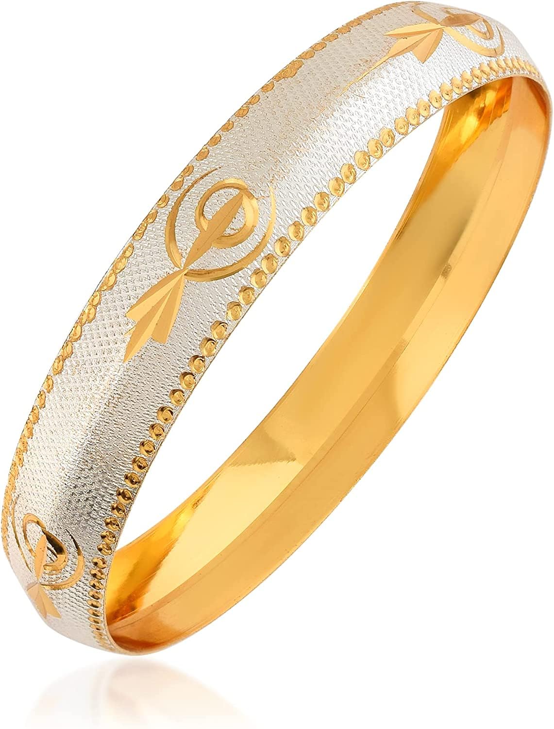 RKD Enterprises Khanda Kara Gold Silver Plated Onde Edge Kada Sikh Singh Kaur Khalsa Bangle for Men & Women