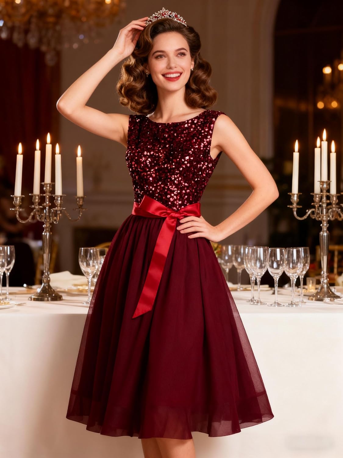 Hanpceirs Women's Boatneck Sleeveless Prom Wedding Guest Bridesmaid Dresses Cocktail Dress - Image 2