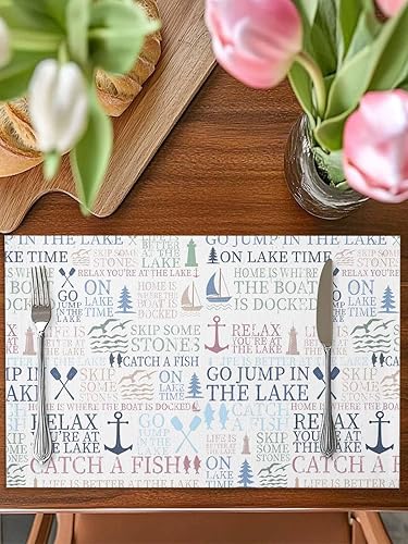 Miniatura 3 de Custom Bed USA Lake Life manteles individuales, 6 unidades, 18.0 x 12.0in, lavables, antideslizantes, resistentes al calor, manteles individuales