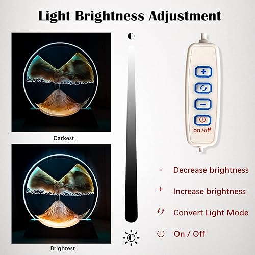Miniatura 5 de Arte de arena movimiento líquido con base de madera blanca clara, arte de arena en movimiento, flujo de vidrio redondo, pintura de arena, 3 colores