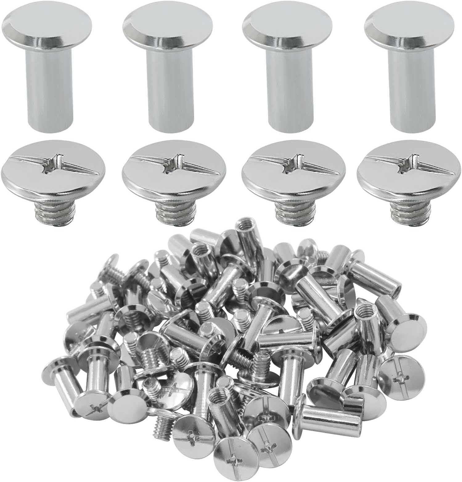 ISDVBUY 30 Pack M5 x 10mm Chicago Screws, Phillips Head Binding Screws, Silver Post Nail Rivet Stud for DIY Leather Craft, Belt, Bag, Bookbinding