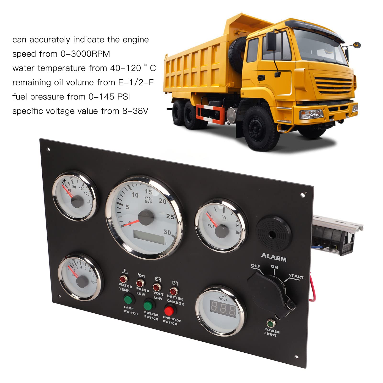 Acouto Boat Dash Instrument Panel Engine Speed Oil Level Pressure Water Temp Voltage Display Gauges Set with Red Backlights for RV Boat Marine Gauge Cluster Panel Replacement(12V)