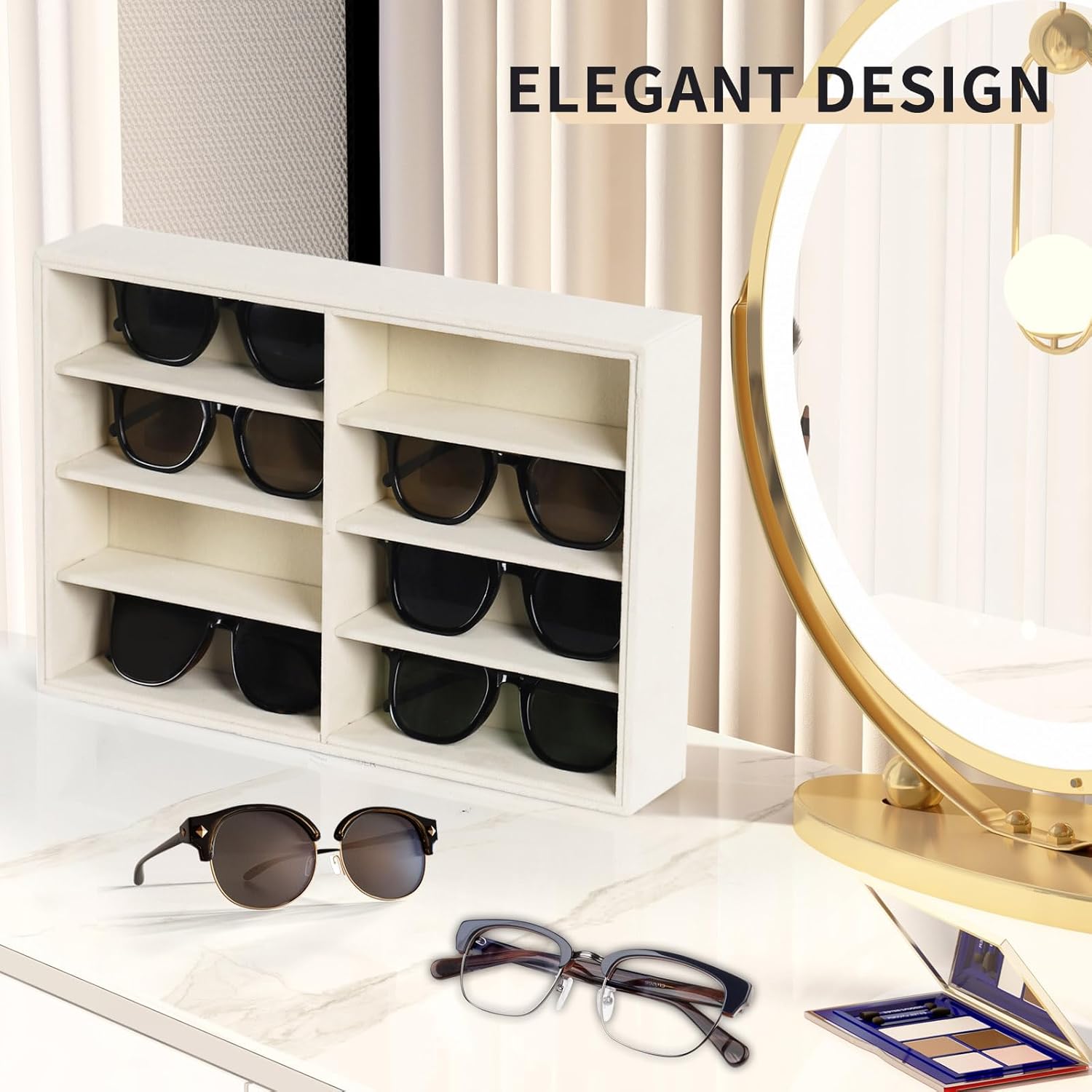 AUTOARK 8 Grid Sunglass Organizer,Eyeglass Eyewear Display Tray,Glasses Watches Jewelry Showcase Display For Men Women,Beige Velvet,MKAJ013 image 5 of 7 B0F8WSMJYV