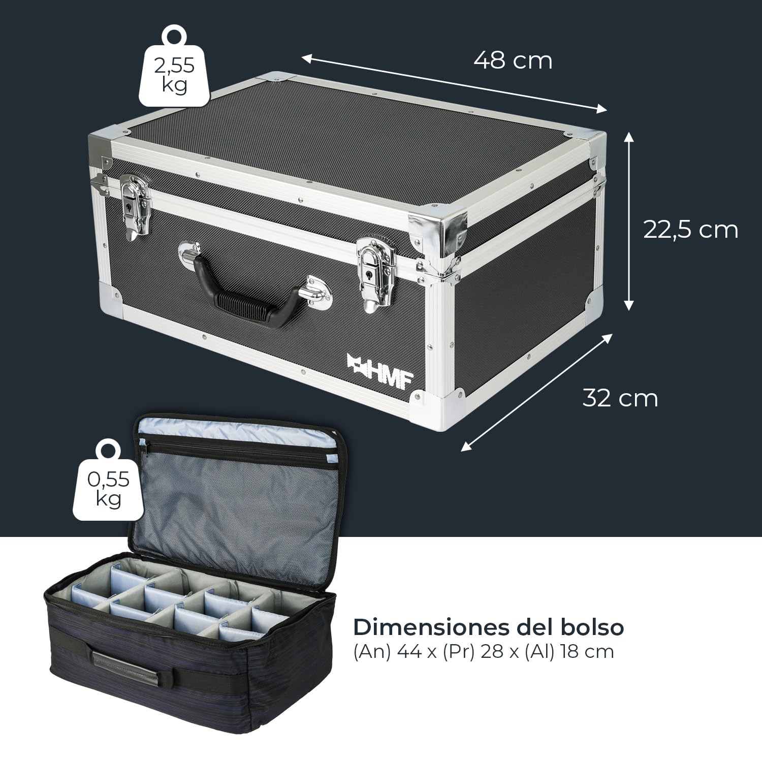 HMF Maletín fotográfico con Espuma 48x32x22.5 cm Negro para Cámara DSLR Réflex y Sin Espejo