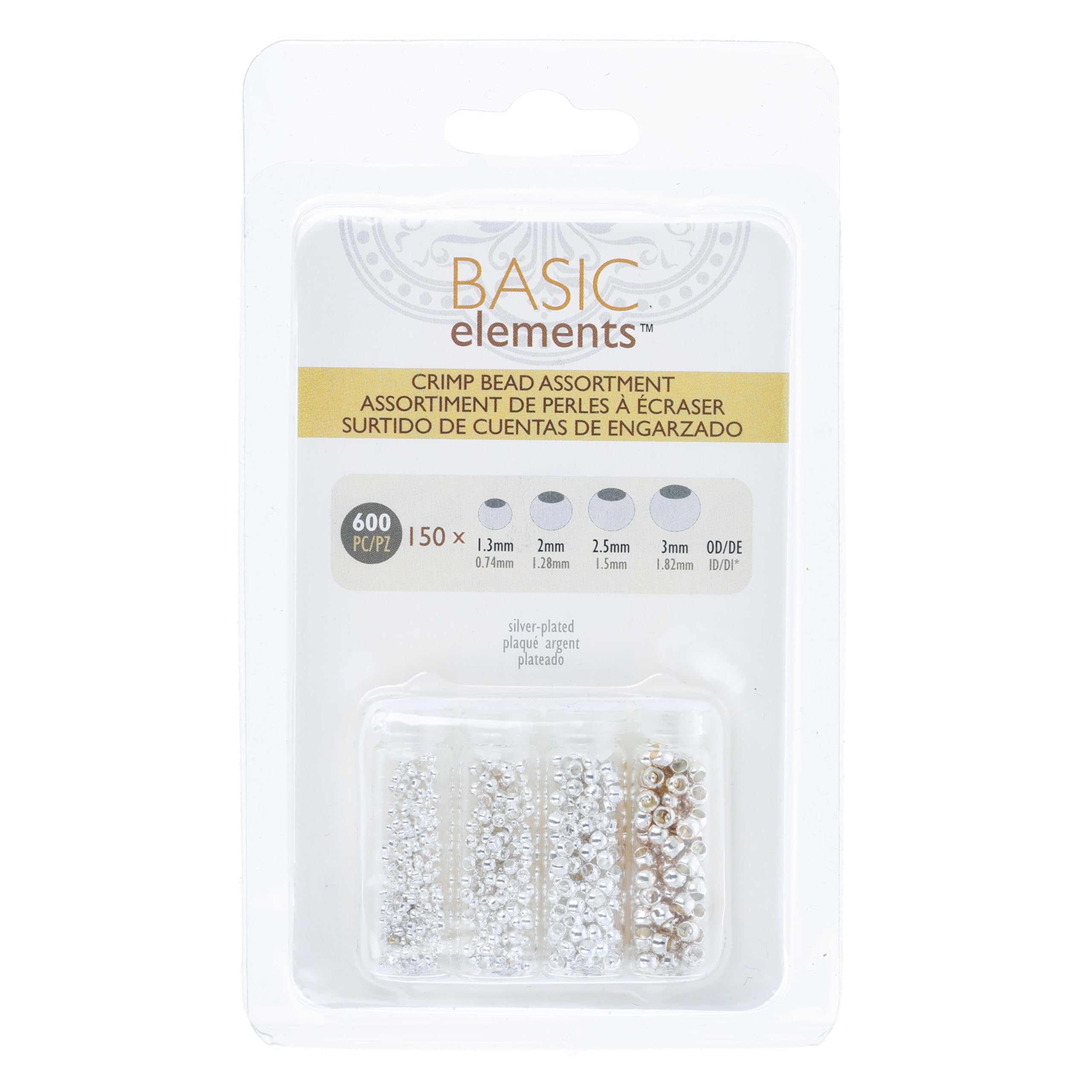 The Beadsmith Basic Elements - Cuentas engarzadas, 4 viales en varios tamaños, color plateado, forma redonda uniforme, sin bordes afilados, diseñadas para asegurar los extremos de cables y cables de