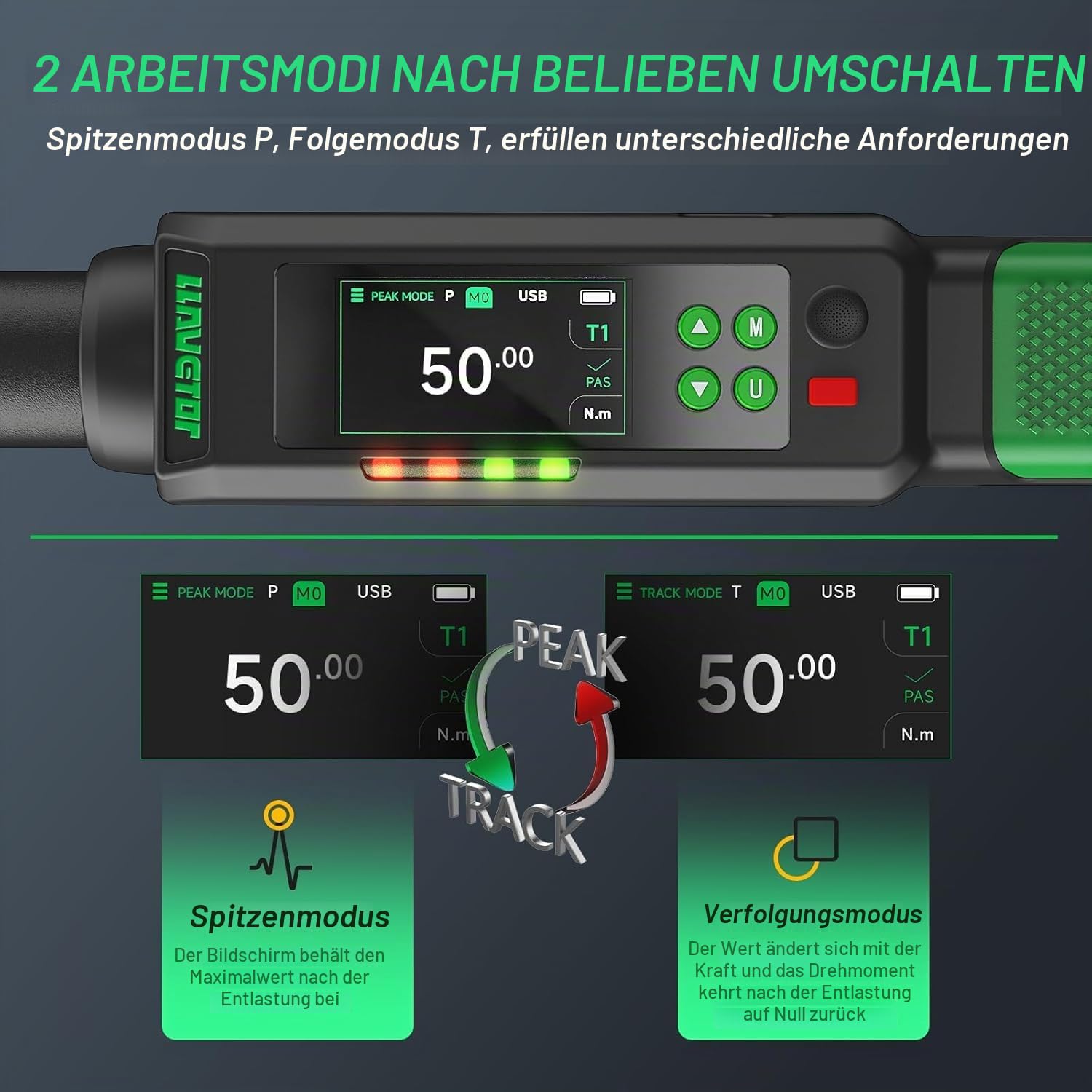 Digitaler Drehmomentschlüssel 1/2,20-400N.m, ± 1% Drehmomentschlüssel mit Summer und LED-Anzeige für Auto, Motorrad und Fahrrad