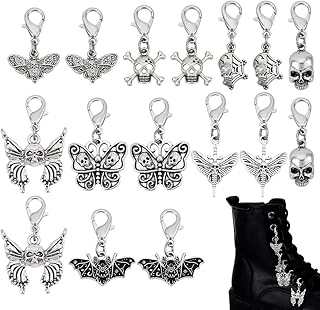 [PH PandaHall] バタフライシューズチャーム 16個セット 8種類 ゴス スカル バタフライ コウモリ 靴用チャーム シューズ装飾ペンダント クラスプ付き スニーカー キャンバスシューズ ブーツ用 3.3～4.2cm