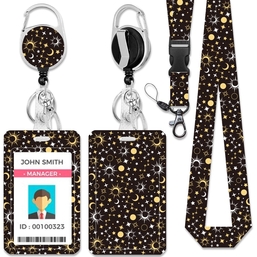CHGCRAFT Stars Moon Sun ID Badge Holders Rectangle 4.3x2.8 Inch