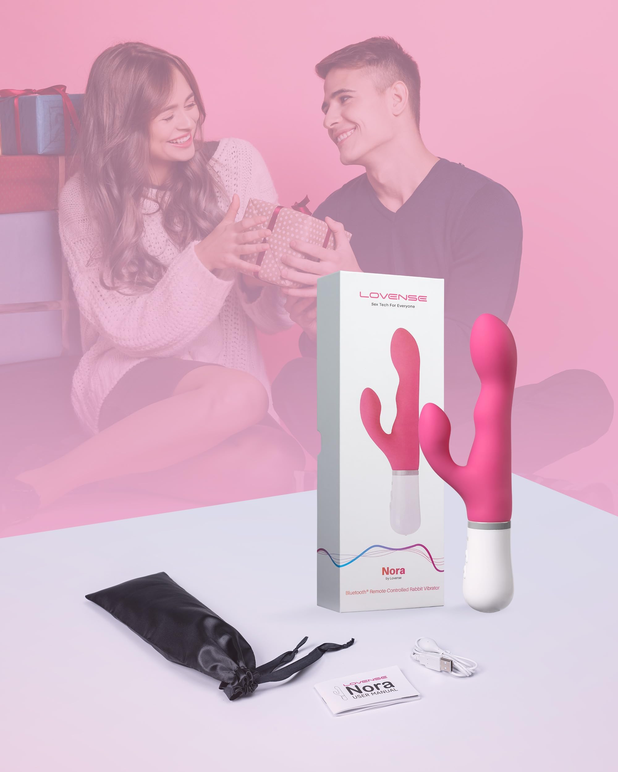 LOVENSE Nora Rabbit Vibrator with APP Control, Pink Vibrator Rabbit with Dual Motor, Clitoral Stimulator Dildo Massager, Sex Toys for Women with Smartphone Wireless