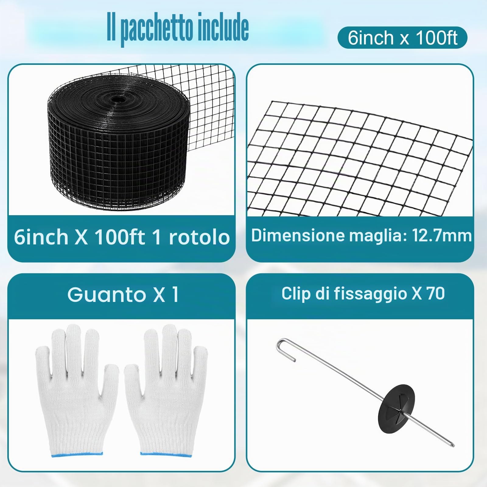 Kit di Rete Anti-Uccelli per Pannello Solare 15,2 cm x 30,5 m PVC Rete Flessibile Anti-Uccelli, Protezione per Pannello Solare per Prevenire la Nidificazione dei Piccioni con Guanti