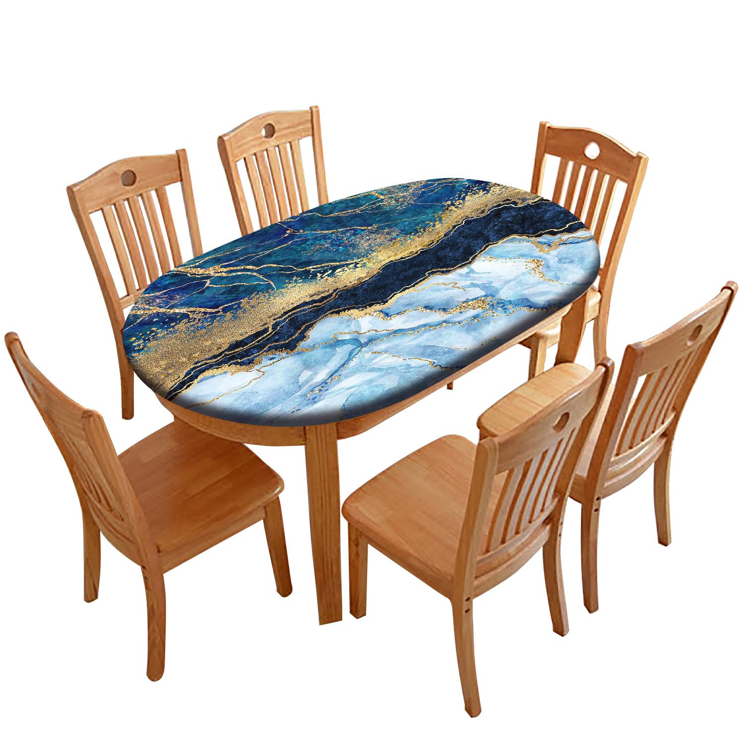 Nappe Ajustée Ovale En Marbre - Motif Pierre Pâle - Fissures Sur Sa Surface - Pour Cuisine, Salle à