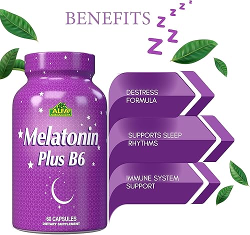 Miniatura 3 de ALFA VITAMINS Suplemento de melatonina Plus B-6 con regulador del ciclo del sueño de 5 MG - Salud cardiovascular - Sistema inmunológico - 60 cápsulas