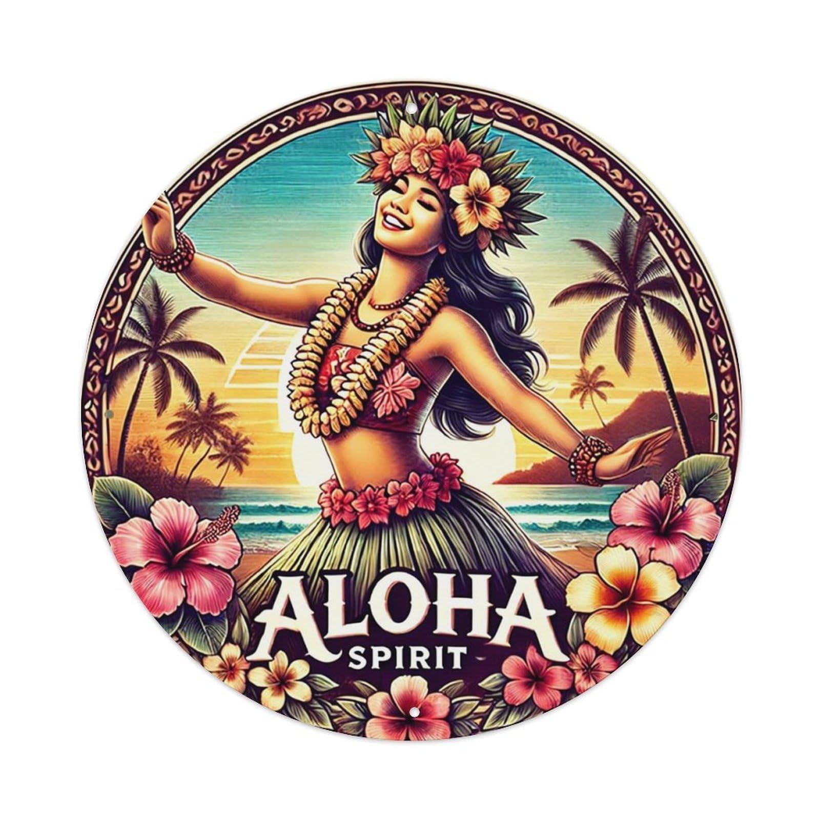 Aloha Spirit Hula Dancer Pattern Metal Tin Sign Plaque