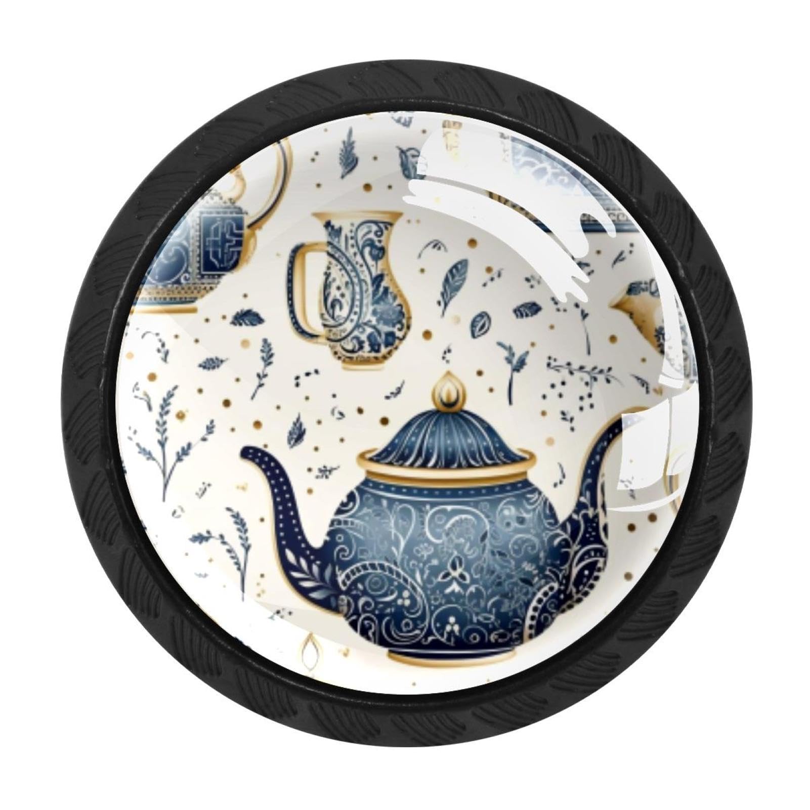 CHENZZZZ 4 Pieces Arabian Tea Kettle Drawer Knobs, 35mm Black Kitchen Cabinet Knobs, Drawer Pulls and Knobs, Glass Cabinet Hardware Single Hole Knob for Cabinets and Drawers Round