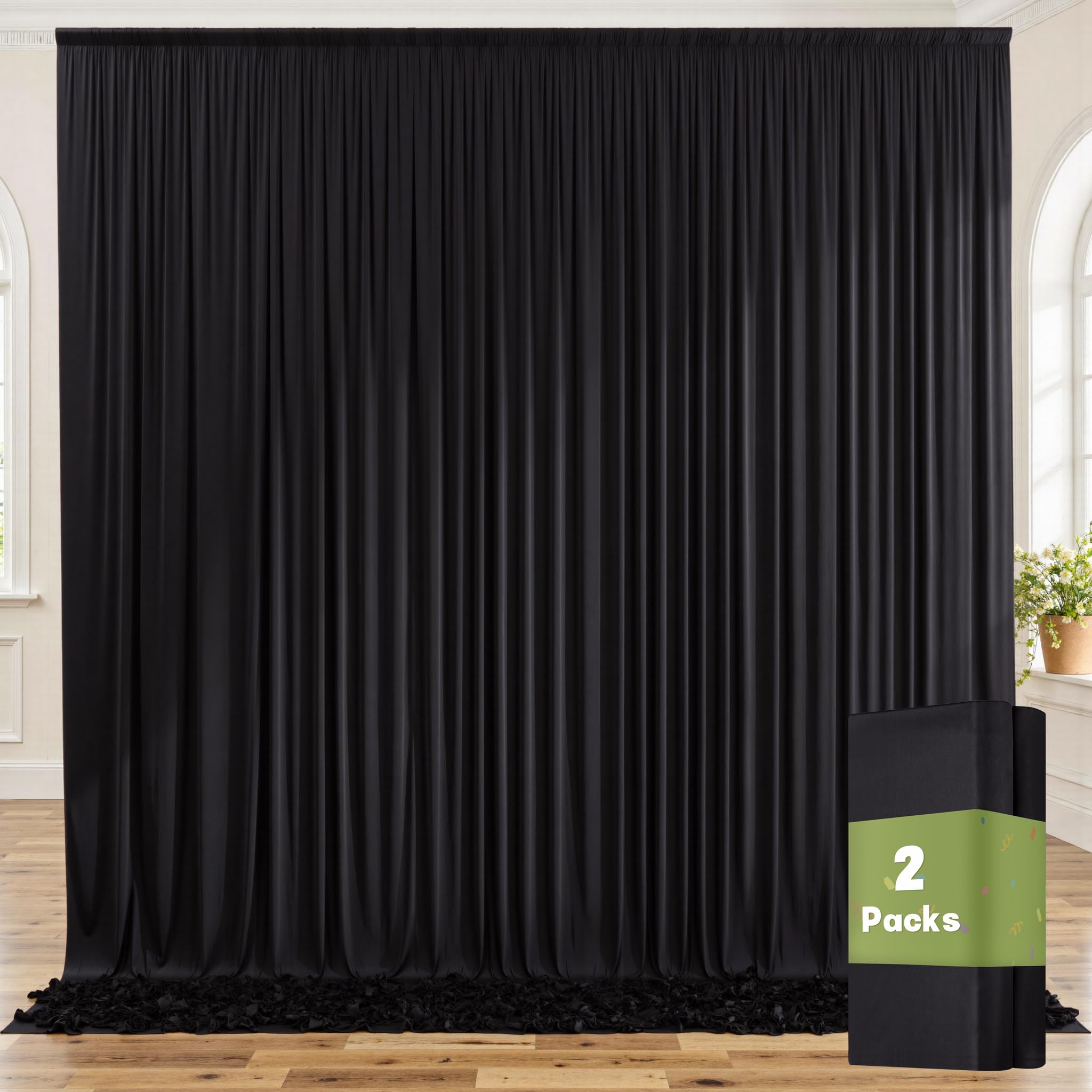 10ft x 10ft Wrinkle Free Black Backdrop Curtains for Parties, 2 Panels 5ftx10ft Polyester Photo Backdrop Drapes for Wedding Birthday Graduation Photography Background — view 32