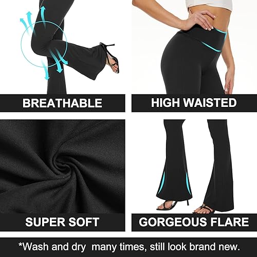 Miniatura 9 de TNNZEET Pantalones de yoga acampanados negros para mujer leggings casuales de cintura alta cruzados